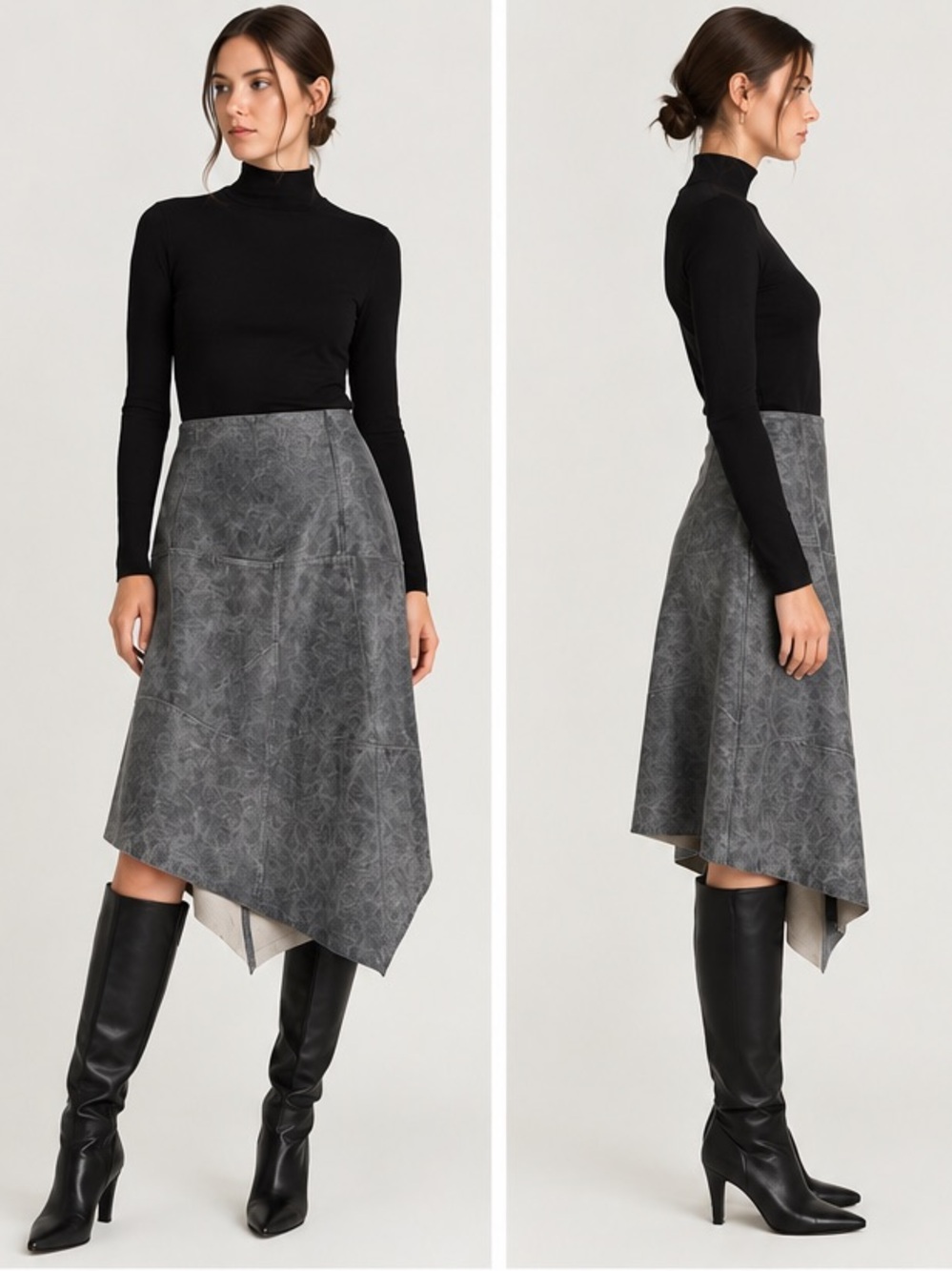 SPANNER 100% Genuine Leather Asymmetrical Skirt Size 8 Gray Y2K